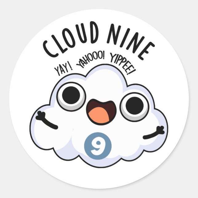 Sticker Rond Nuage Neuf Funky Météo Pun (Devant)