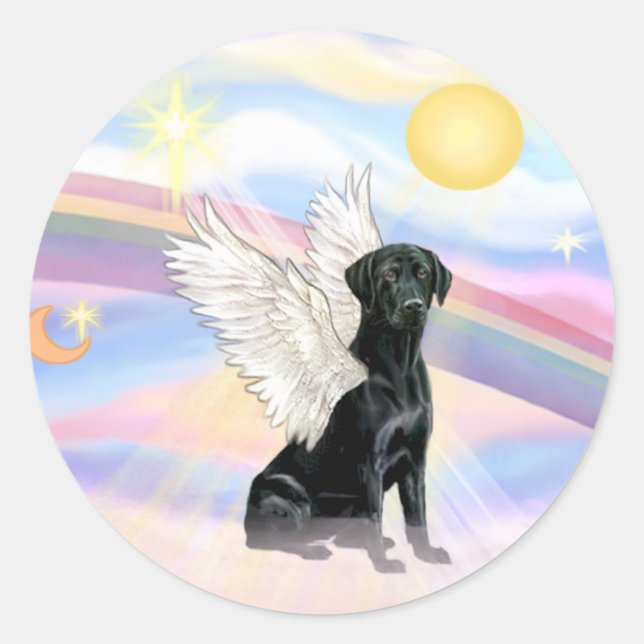 Sticker Rond Nuages - Ange Labrador Retriever noir (Devant)