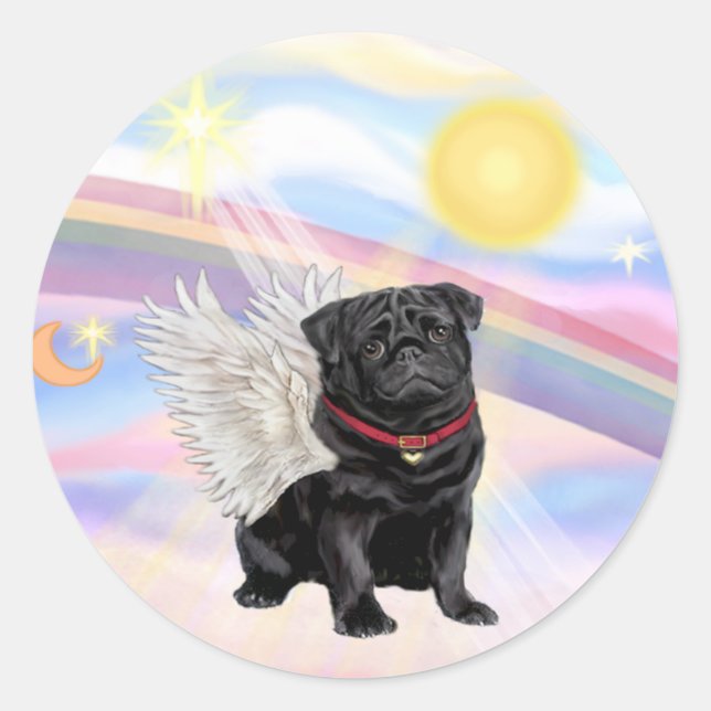 Sticker Rond Nuages - Ange Pug Noir (Devant)