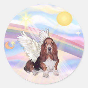 Sticker Rond Nuages - Basset Hound Angel