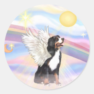 Sticker Rond Nuages - Bernese Mountain Dog Angel