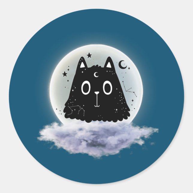Sticker Rond Nuages de lune et astrologie des chats Divinité pa (Devant)
