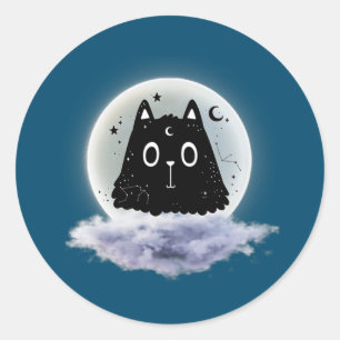Sticker Rond Nuages de lune et astrologie des chats Divinité pa