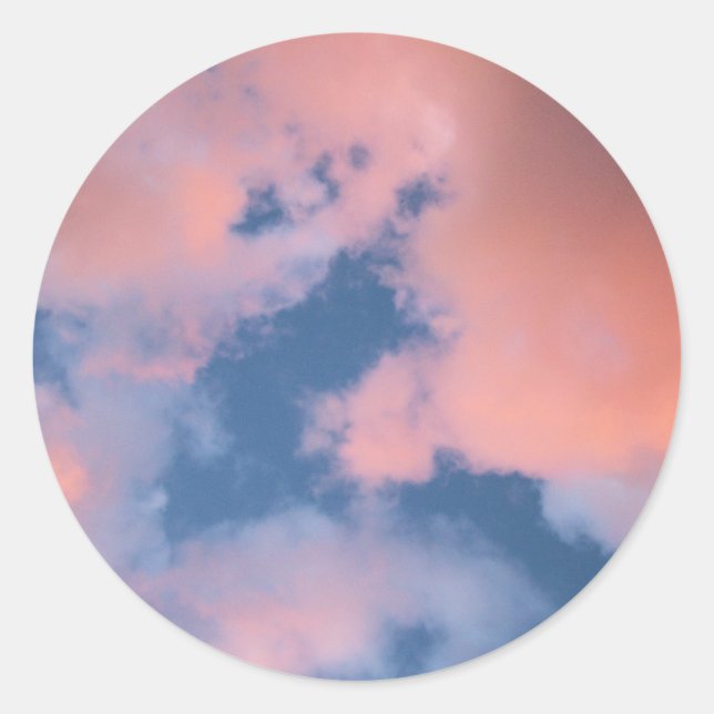 Sticker Rond Nuages de pêche moelleux au coucher du soleil (Devant)