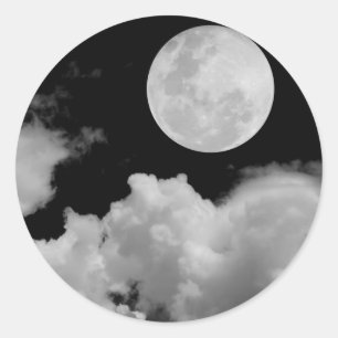 Sticker Rond NUAGES DE Pleine lune NOIR ET BLANC