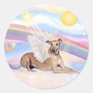Sticker Rond Nuages - L'Ange Gryhound Fawn (couché en bas)