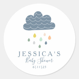 Sticker Rond Nuages Mignons et Gouttes de Pluie en Bleu pour Ba