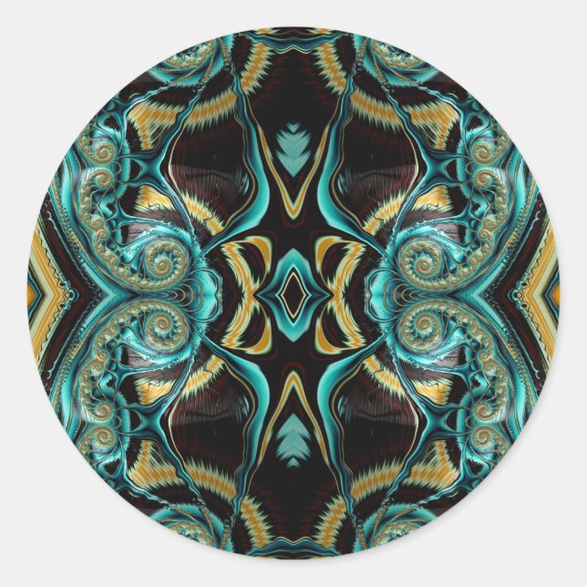Sticker Rond ~ Nuances de vert noir or jaune fractal ~ (Devant)