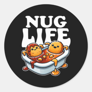 Sticker Rond Nug Life Drôle Poulet Nuggets En Sauce Barbecue Ca