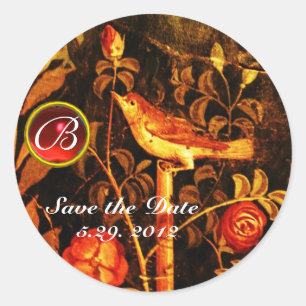 Sticker Rond NUIT AVEC MONOGRAMME ROSE Rouge Jaune Noir