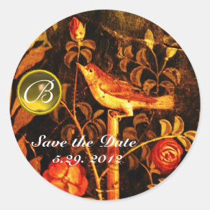 Sticker Rond NUIT AVEC MONOGRAMME ROSE Rouge Jaune Noir