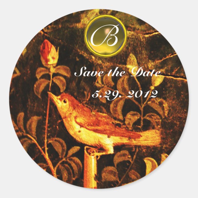 Sticker Rond NUIT AVEC MONOGRAMME ROSE Rouge Jaune Noir (Devant)