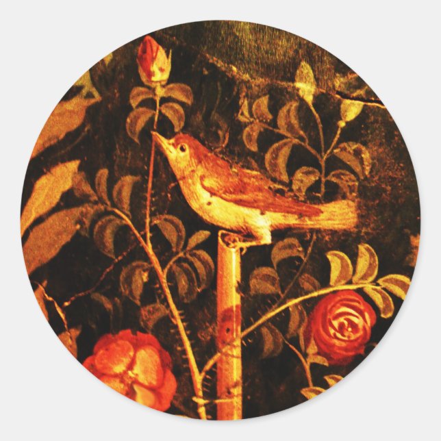 Sticker Rond NUIT AVEC ROSE Rouge Jaune Noir (Devant)