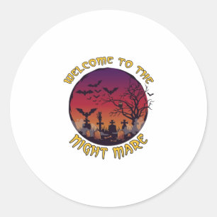 Sticker Rond Nuit de bienvenue Jument Halloween Lune Rouge Cime