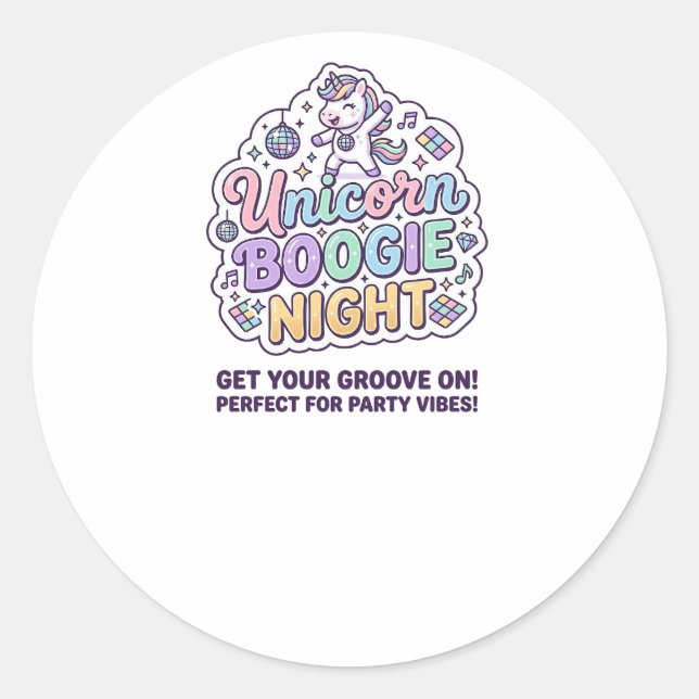 Sticker Rond Nuit de Boogie Licorne Gras Typographie Graphique  (Devant)