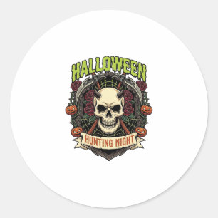 Sticker Rond Nuit de chasse d'Halloween Roses de crâne cornu Ci
