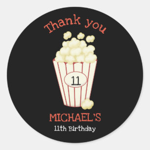 Sticker Rond Nuit de cinéma d'anniversaire mignonne Popcorn Sim