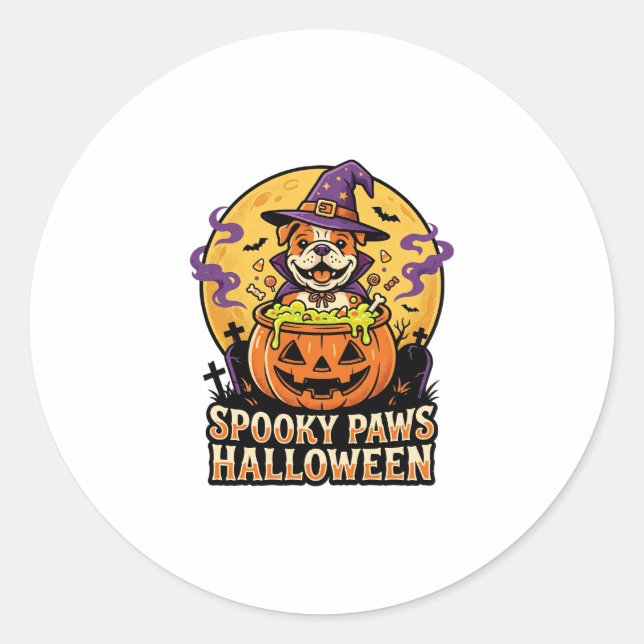 Sticker Rond Nuit de citrouille de bouledogue d'Halloween (Devant)