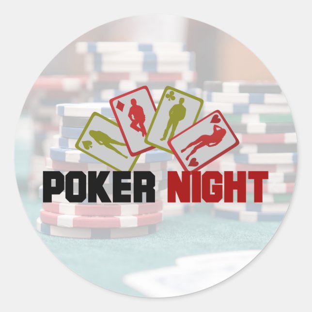 Sticker Rond Nuit de poker avec cartes à jouer et jetons de pok (Devant)