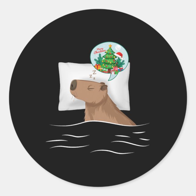 Sticker Rond Nuit de sommeil Capybara Noël Rodent Rêve de Noël  (Devant)