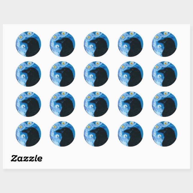 Sticker Rond Nuit de Van Crow Starry (Feuille)