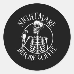 Sticker Rond Nuit effrayante avant café Halloween Skeleton Hold