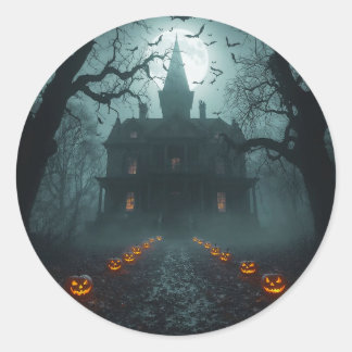 Sticker Rond Nuit éffrayante avec Jack-o'Lanterns