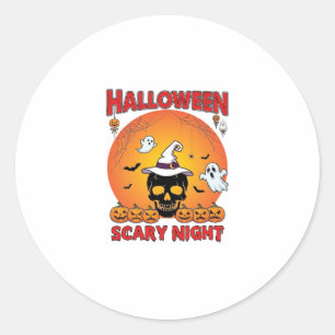 Sticker Rond Nuit effrayante d'Halloween Crâne Chapeau de sorci