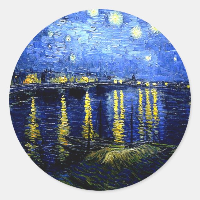 Sticker Rond Nuit étoilée au-dessus du Rhône par van Gogh (Devant)