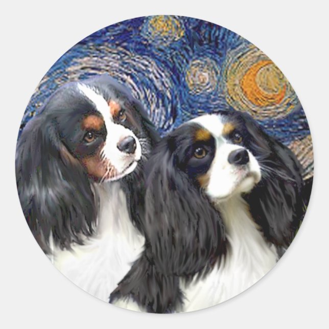 Sticker Rond Nuit étoilée - Deux Cavaliers Tri couleur Cavalier (Devant)