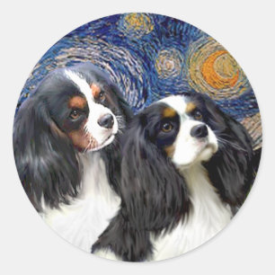 Sticker Rond Nuit étoilée - Deux Cavaliers Tri couleur Cavalier