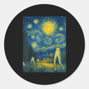 Sticker Rond Nuit étoilée Fresno Nightcrawler Van Gogh Hallowee
