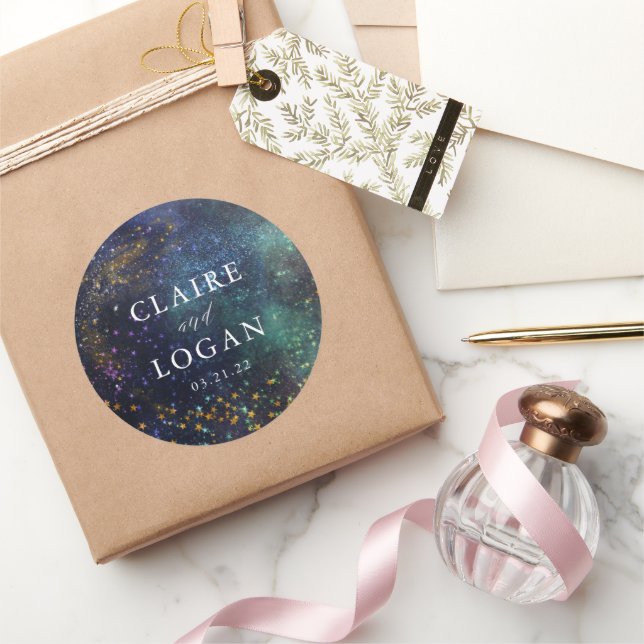 Sticker Rond Nuit étoilée Mariage Galaxie Céleste (Cadeaux)