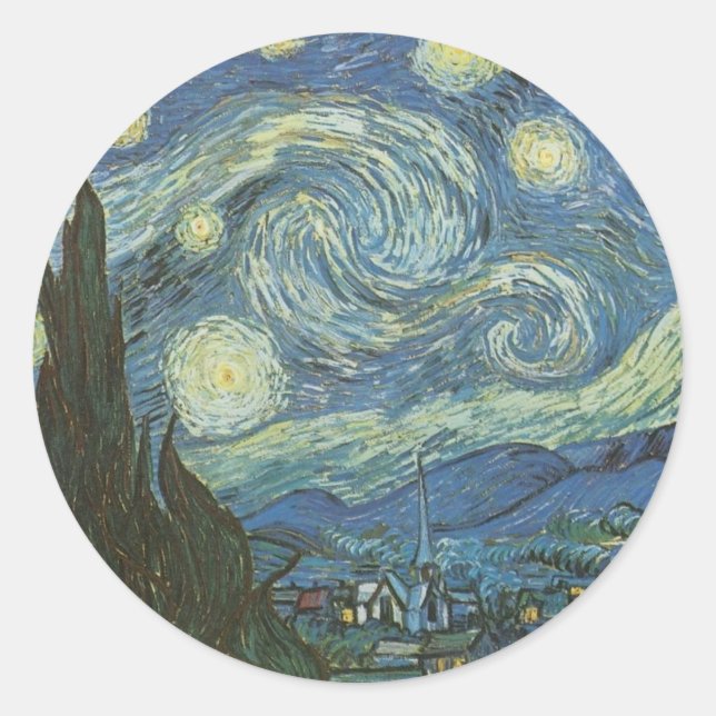 Sticker Rond Nuit étoilée par Vincent Van Gogh (Devant)