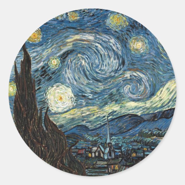 Sticker Rond Nuit étoilée par Vincent Van Gogh (Devant)