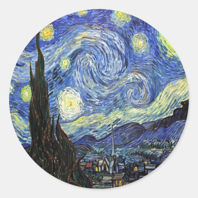 Sticker Rond Nuit étoilée Par Vincent Van Gogh 1889 (Devant)
