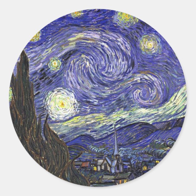 Sticker Rond Nuit étoilée, Vincent Van Gogh. (Devant)