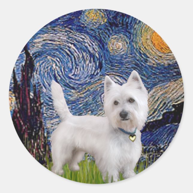 Sticker Rond Nuit étoilée - Westie 10 (L) (Devant)