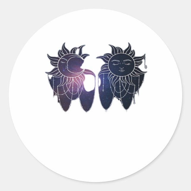 Sticker Rond Nuit Étoilée Whimsigoth Soleil Lune Sorcière Class (Devant)