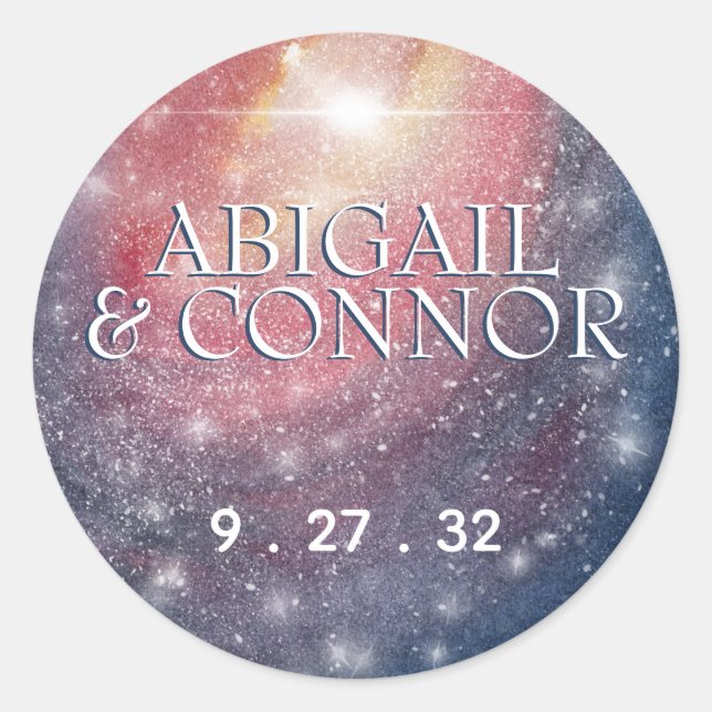 Sticker Rond Nuit moderne Sky Galaxy Blue Purple Red Names (Devant)