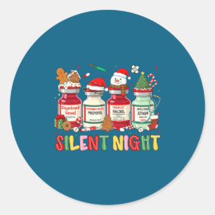 Sticker Rond Nuit silencieuse Drôle de Noël Infirmière Concepti