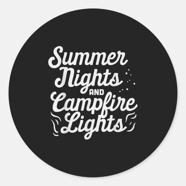 Sticker Rond Nuits d'été Lumières du feu de camp Amusant Campin (Devant)