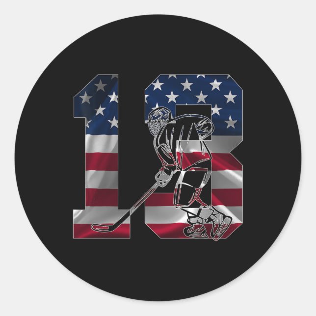 Sticker Rond Number 13 Years Ice Hockey 13th Birthday  (Devant)