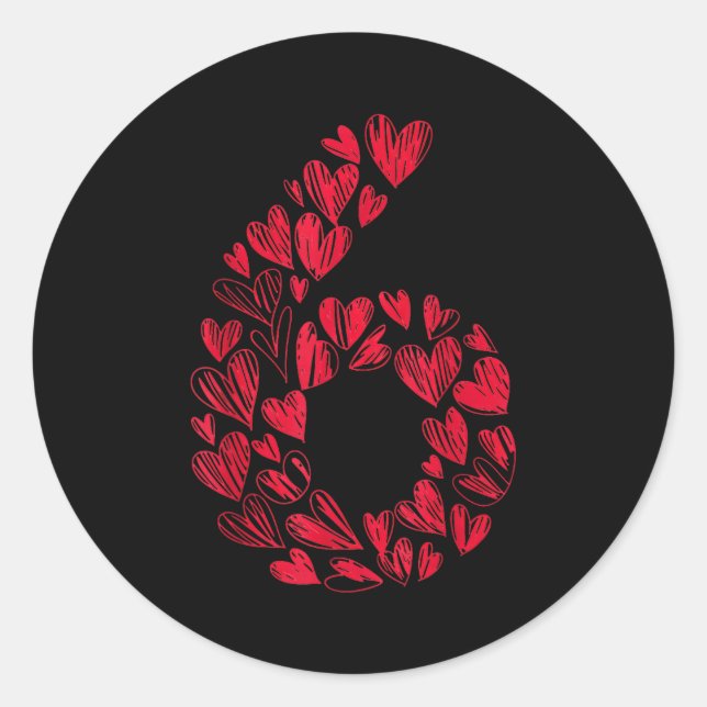 Sticker Rond Number 6 - Cute Six Seven Hearts Matching 67 Valen (Devant)