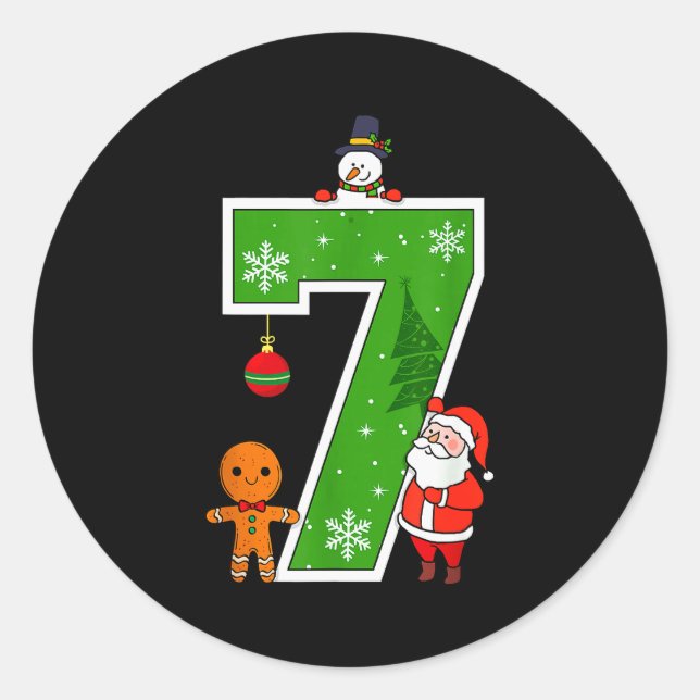 Sticker Rond Number 7 67 Meme Couple Pajamas Christmas Matching (Devant)