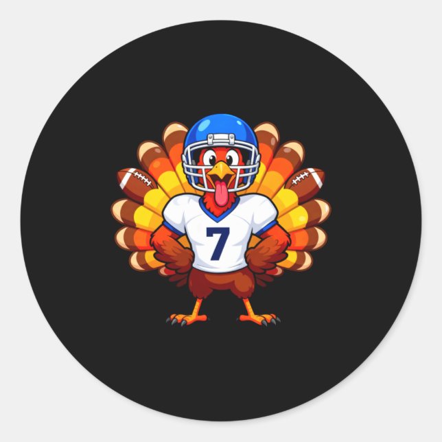 Sticker Rond Number 7 Funny Thanksgiving Football Turkey Men Wo (Devant)