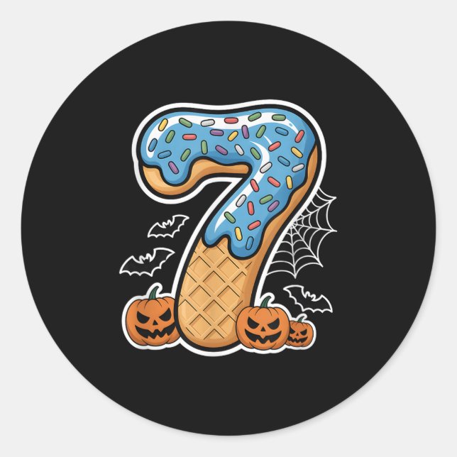 Sticker Rond Number 7 Ice Cream Seven Halloween Pumpkin Men Wom (Devant)