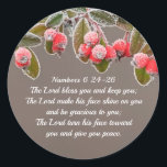 Sticker Rond Numbers 6 24-26 The Lord bless you and keep you<br><div class="desc">Beautiful stickers depicts a branch of frosted red berries and features Bible Verse Numbers 6:24-26,  "The Lord bless you and keep you; The Lord make his face shine on you and be gracious to you; The Lord turn his face toward you and give you peace." *</div>