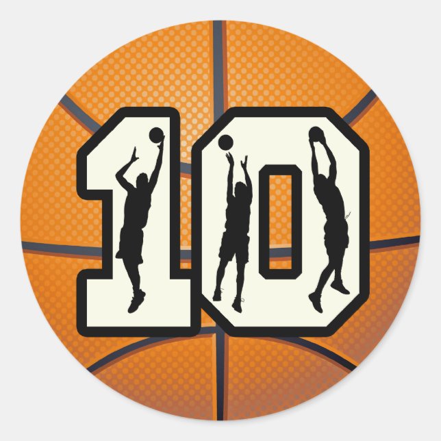 Sticker Rond Numéro 10 Basketball et joueurs (Devant)