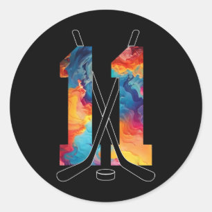 Sticker Rond Numéro 11 Ans Hockey sur glace 11e Anniversaire _1